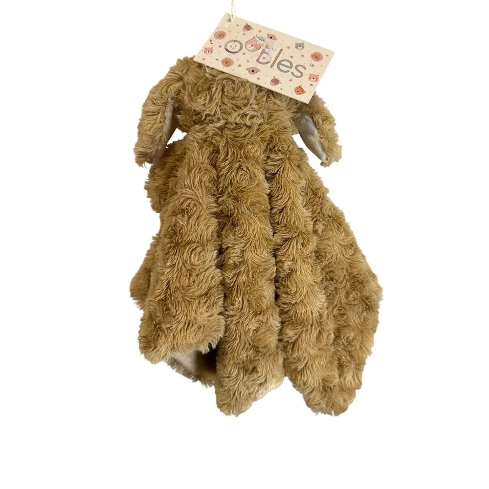 NWT Oobles Baby Beige Puppy Dog Lovey Rattle Plush Security Blanket Rosette Fur